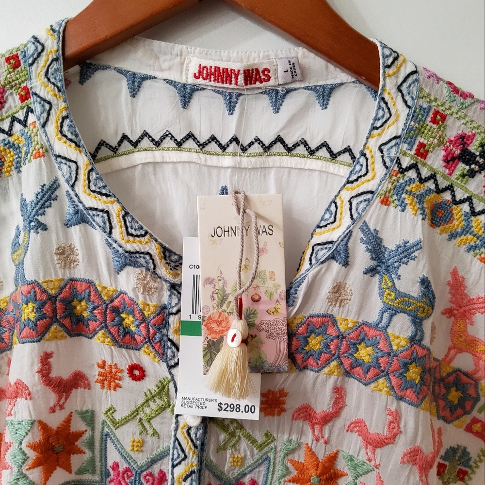 Johnny Was Xylia Embroidered Button Front Blouse Size L - Picture 2 of 11